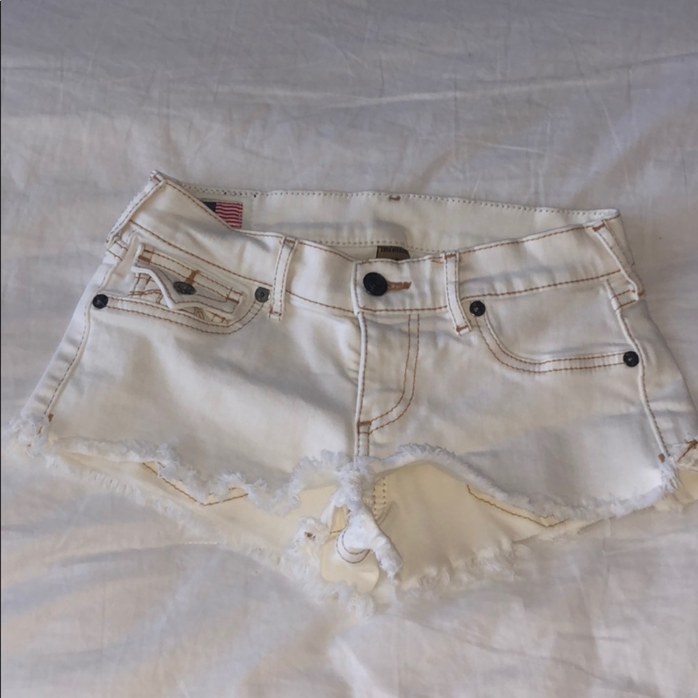 True Religion white denim shorts!